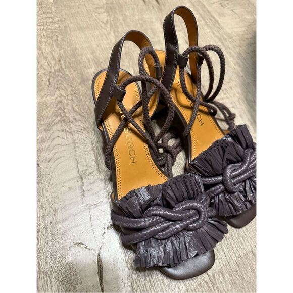 TORY BURCH brown ROPE FRINGE 65MM-HEELED LEATHER SANDAL US 7 - Picture 3 of 7